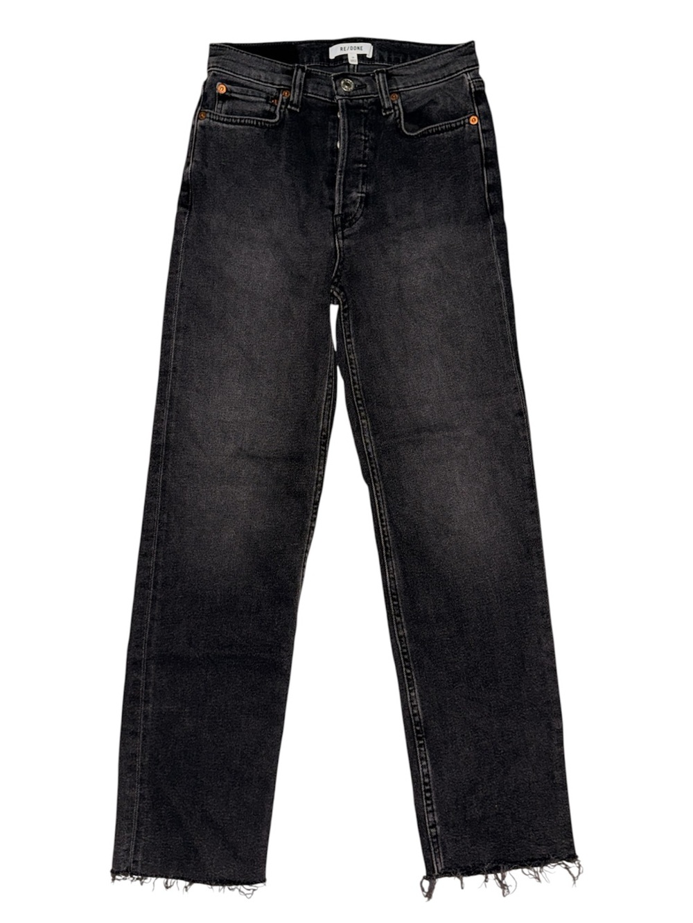 RE/DONE 70s Ultra High Rise Stovepipe Jeans Washed Noir Black Raw Hem Size 25